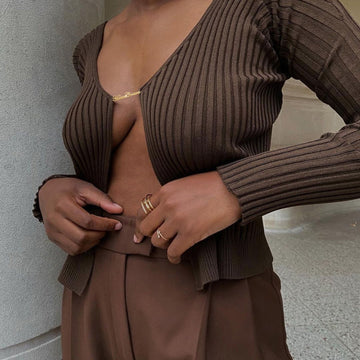 Lorna Chain Detail Open Front Knitted Long Sleeve Top - SunsetFashionLA
